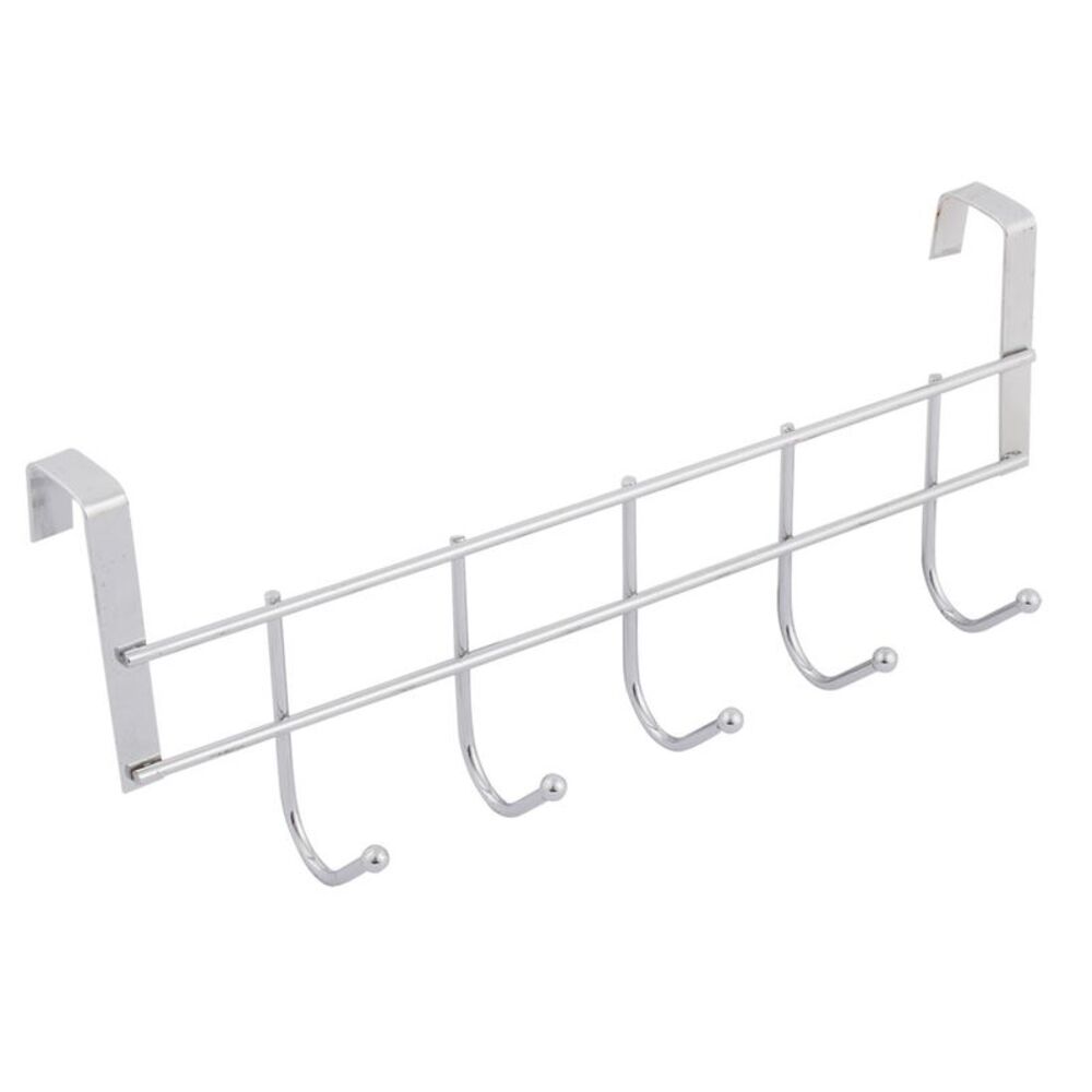 Metal Household Bathroom 5 Hooks Towel Clothing Belt Hanger Hook Silver Tone